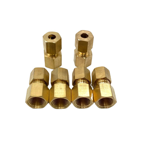 Brass compression tube fittings set, 6 pcs, 1/8 in NPT female to 3/16 in OD connectors