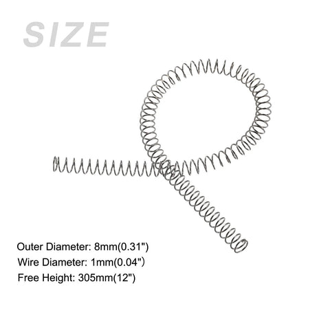 METALLIXITY compression springs, 2 pcs, 8mm OD × 305mm free length, 304 stainless steel, silver tone