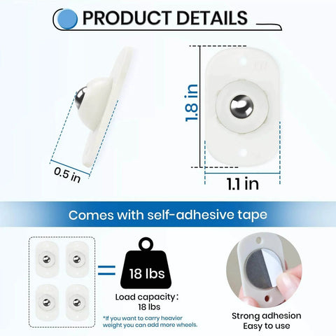 Product details of Self Adhesive Caster Wheels For Appliances 360 Degree Swivel Sliders For Kitchen Small Appliances White 8 Pack