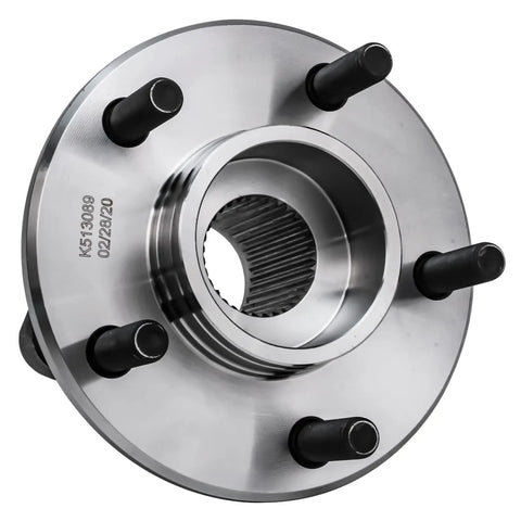 Front view of Front Or Rear Wheel Bearing Hub Assembly Set 2 Pack Fits Concorde New Yorker 300M Dodge Intrepid Eagle Vision Plymouth Prowler Left Or Right 5 Lug 3 Bolt Triangular Flange Non ABS.