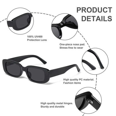 Product details view of Dope Rectangle Sunglasses For Women And Men, Y2K Retro 90s Style Square Frame Glasses With UV Protection
