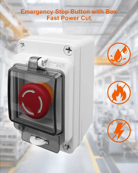 Box Type Emergency Stop Button Waterproof Shut Off Switch with 1NO 1NC Contacts, IP67 660V 10A, industrial use