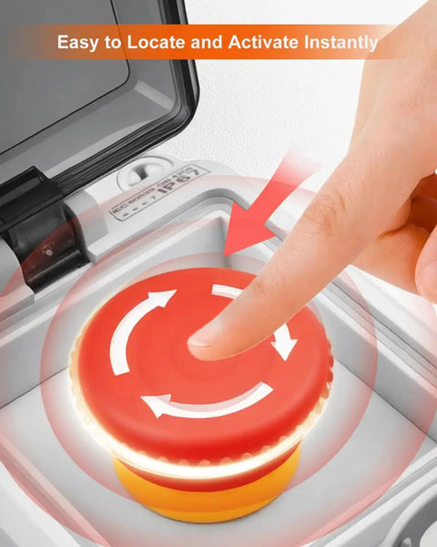 Box Type Emergency Stop Button Waterproof Shut Off Switch for Indoor and Outdoor Use With 1NO 1NC Contacts IP67 660V 10A in action