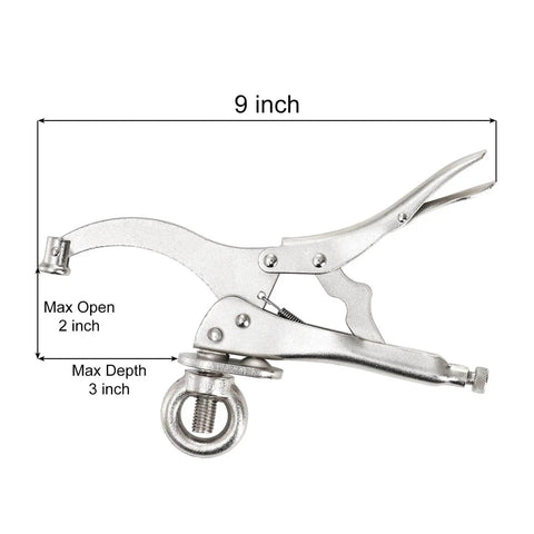 Two Pack 9 Inch Drill Press Clamps With Locking Mechanism Built Tough Heavy Duty Hold Down Clamps side view showing measurements