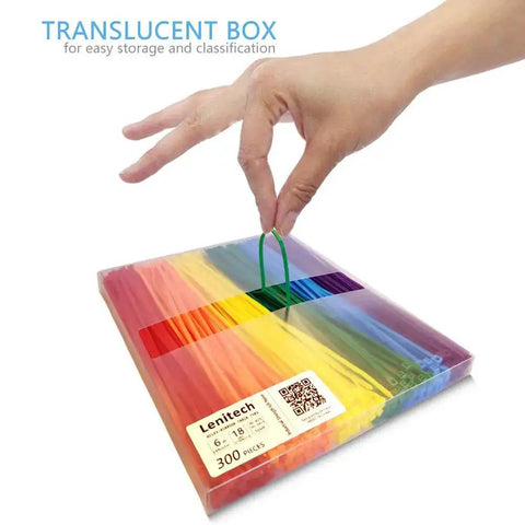 Hand picking green zip tie from 8 Inch Heavy Duty Cable Ties Assorted Colors 300 Pack For Home Office Cord Management