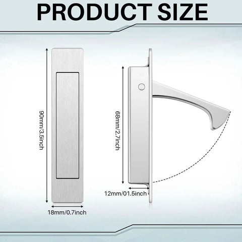 2 Pack Pocket Door Pull Handles 3.54 Inch Stainless Steel Satin Finish size diagram showing front and side view measurements