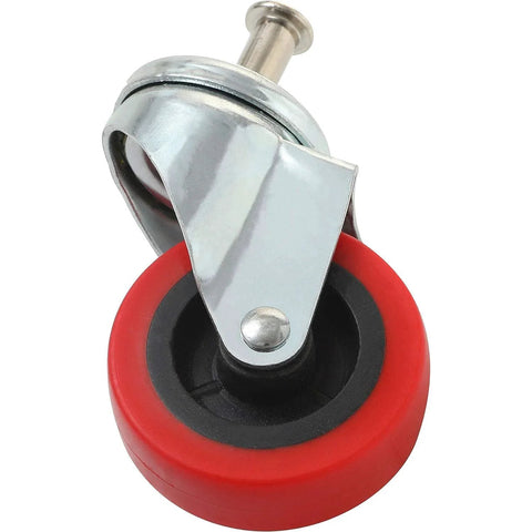 Red and silver Heavy Duty 2.5 Inch Swivel Caster Wheel with threaded post for creeper carts, non-marking polyurethane material.