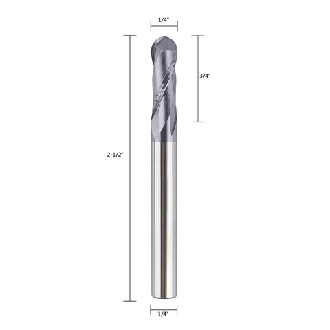 Five Piece Ball Nose End Mill Set For CNC Router Machines One Quarter Inch Shank Two And A Half Inch Overall Length HRC55 Pro Grade Solid Carbide TiAlN Coated Double Flute Spiral Workhorse Bits For Engraving Milling Precision