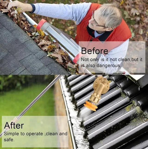 Before and after comparison using Pivoting Pressure Washer Coupler With One Quarter Inch Quick Connect For Gutter Cleaning Attachment 240 Degree Reach With Seven Angles Fits Power Washer Nozzle Up To 4500 PSI Durable Safety Gear For Hard To Reach Areas