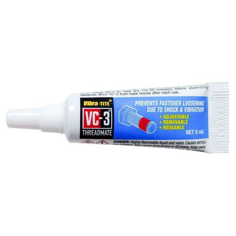 VC-3 Threadmate Red Threadlocker And Tape Kit For Fasteners, Instant Lock And Seals, Reusable 5mL Tube, Front View