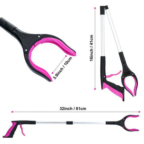 32 Inch Extra Long Foldable Grabber Reacher Tool With Strong Magnetic Grip And 360 Degree Rotating Anti Slip Jaw in purple detail view
