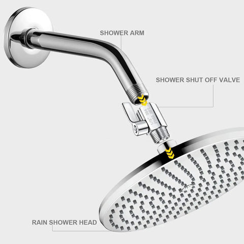 304 Stainless Steel Mini Ball Valve For Shower Head Shut Off With Half Inch Female To Male NPT Threads installed on shower arm