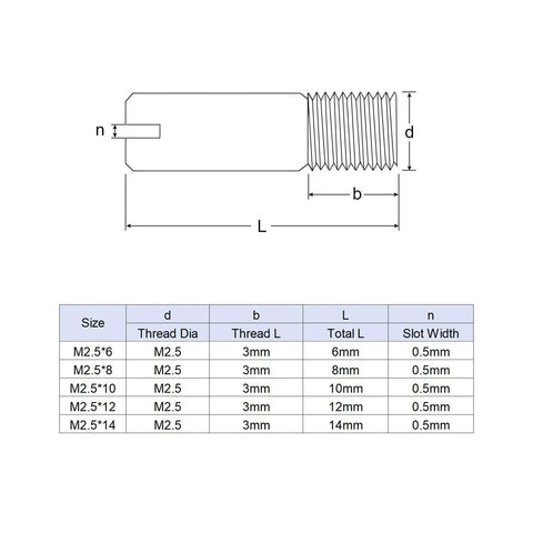 Technical drawing of M2.5 X 8mm Slotted Cylindrical Dowel Pins 304 Stainless Steel For Furniture Cabinets showing dimensions and specs
