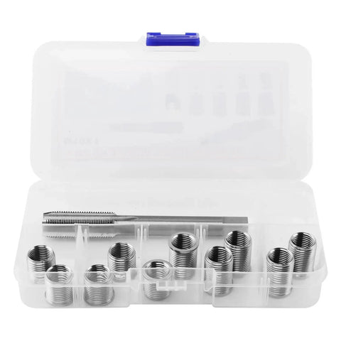 Spark Plug Thread Repair Kit Stainless Steel Rethread Set for M10x1.0 and M12x1.0 Threads Includes 10 Inserts and 1 Tap