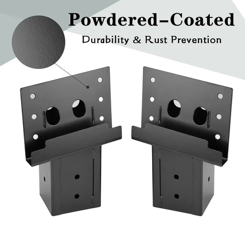 Outdoor 4x4 Compound Angle Brackets For Deer Stands And Hunting Blinds Set Of 4, showing two black powder-coated brackets close-up