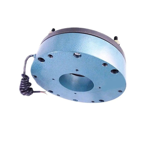 Angled view of blue brake motor with power-off electromagnetic brake and flange mounting