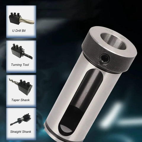 Front view of Kanasi Morse taper drill sleeve adapter with knurled cap; reducing adapter for MTA1–MTA4.