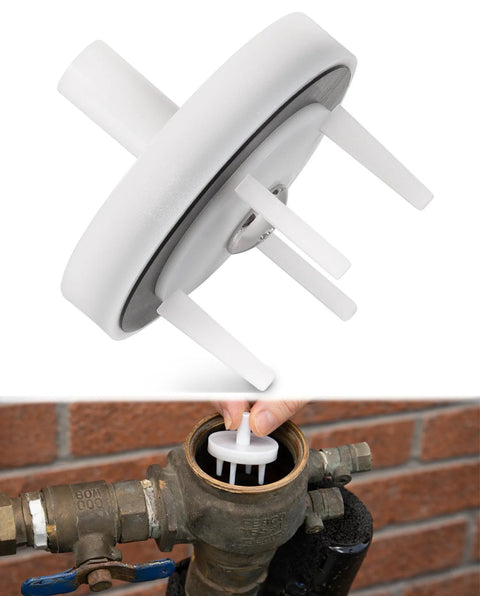 Check valve assembly repair kit, white plastic, fits 1-1/4 in pressure vacuum breaker
Installed check valve repair kit, white plastic, inserted into pressure vacuum breaker valve