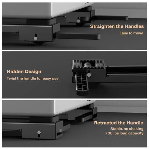 Heavy Duty Appliance Rollers With Extendable Sliders And Liftable Washing Machine Base showing handles and wheels in black