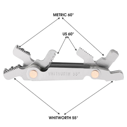 Side view of All In One 3 In 1 Thread Gauge Pro For Metric 60 Degree Whitworth 55 Degree And SAE 60 Degree Threads In Stainless Steel
