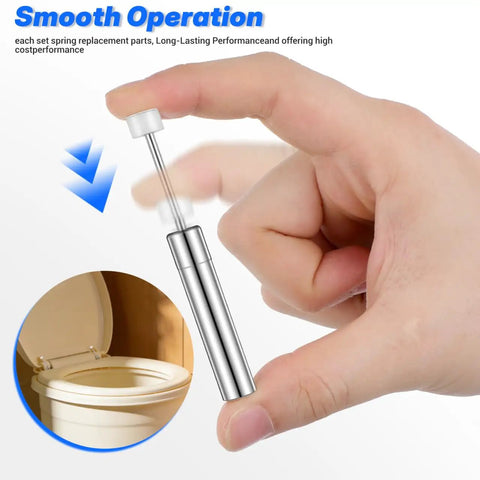 Hand holding Soft Close Hydraulic Damper Must Have For Trash Can Lids Universal Lid Support Hinges Quiet Close Mechanism