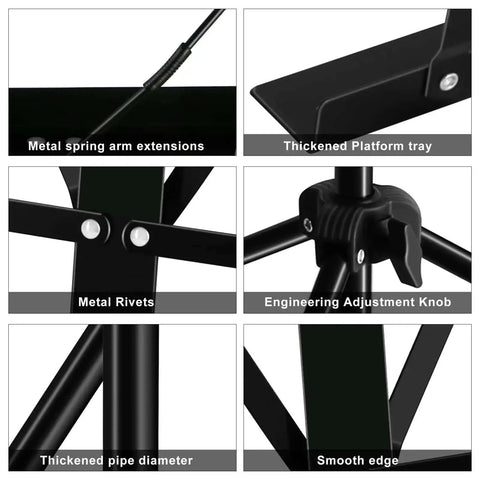 Close-up details of Portable Foldable Music Stand For Piano And Violin, showing metal parts, engineering knob, and thickened tray.