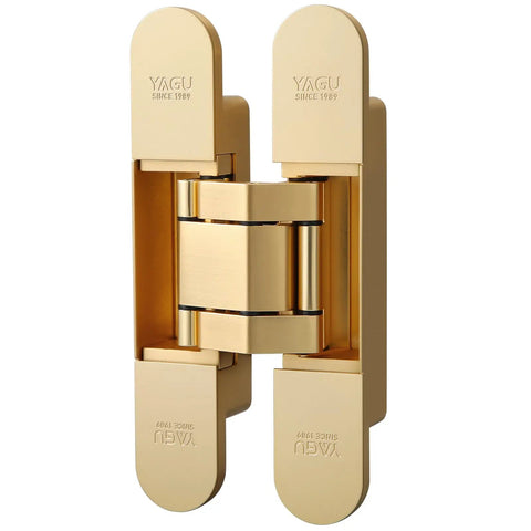 3 Way Adjustable Invisible Door Hinge Concealed Hidden 180 Degree Swing Zinc Alloy Matte Gold Butt Hinge 6.5 X 3.2 X 1.1 Inches