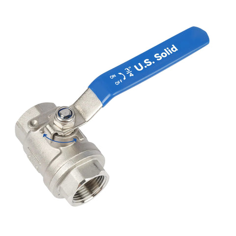 U.S. Solid 3/4 in ball valve, 316 stainless steel, full-port, female NPT, blue handle