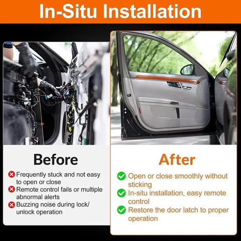 In-situ installation before and after of Nissan Maxima front left driver side door lock actuator replacement 2016-2021