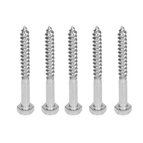 Half Thread Wood Hex Lag Self Tapping Screws M6x60mm In A2-70 Stainless Steel, shown front view lined up