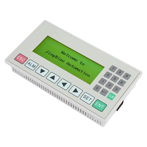 3.7 Inch Text Display HMI For PLC With RS485 RS232 Serial Port And Cable Included, supports TP200CN software, showing welcome message.