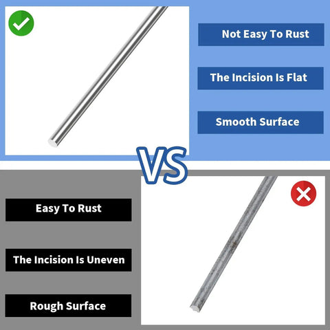 Comparison of stainless steel spring wire: smooth, rust-resistant versus rough, rust-prone wire for DIY RC models and ship building.