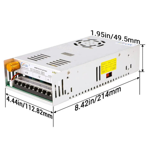 Adjustable DC Power Supply 0 To 24V, 20A Buck Converter From 110/220V AC To Regulated 24V DC, metal case with labeled outputs