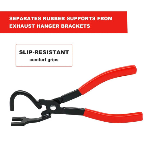 Exhaust Hanger Removal Pliers For All Rubber Hangers And Brackets with red slip-resistant grips, black metal jaws