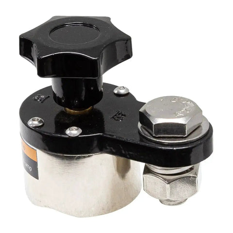 Heavy Duty 300 Amp Magnetic Welding Ground Clamp With On Off Switch for weld tool kit, shown in black and silver metal close-up.