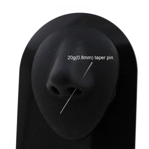 20G 0.8mm 316L Stainless Steel Calor Style Taper Insertion Pin for Ear and Nose Stretcher, shown on a black mannequin