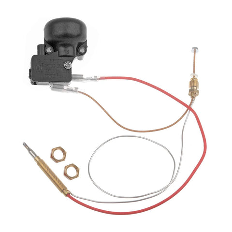 Timsec outdoor heater thermocouple sensor with switch; red/brown wires, brass fittings, M8/M6 nuts, 16.2 in lead
