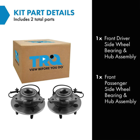 Front Left And Right Wheel Bearing And Hub Assembly Kit Two Piece Direct Fit Replacement For 06 08 Dodge Ram 1500 Regular Cab With 4 Wheel ABS 06 08 Ram 1500 Crew Cab And 2009 Ram 1500 shown with packaging
