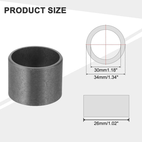 Diagram showing 6 Pcs POM Sleeve Bearings 30mm ID By 34mm OD By 26mm Length Self Lubricating Oilless Black Bushings size details.
