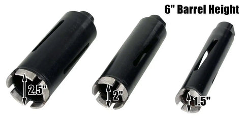Dry Diamond Core Drill Bit Kit 1.5 To 2.5 Inch With SDS Adapters And Hex Adapters, 6-inch Barrel, 3 Piece Set
