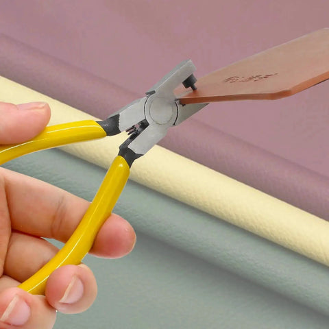 2mm Small Hole Punch Pliers For Watch Bands And Leatherwork 5.5 Inch Round Metal Hole Puncher in use on leather