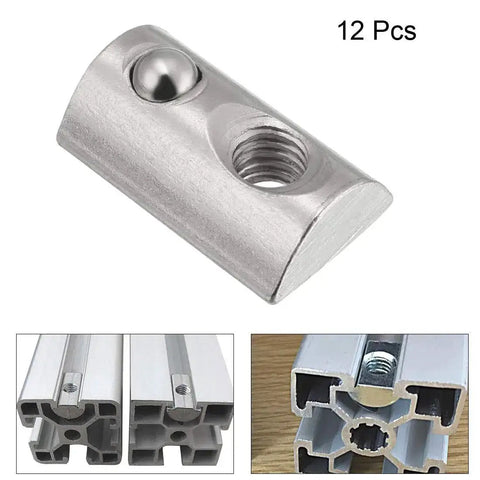 Roll In Spring M6 T Nut For 4040 Aluminum Extrusion, Ball Elastic Nut Fits 8mm Groove Depth, 12 pcs, nickel plated steel