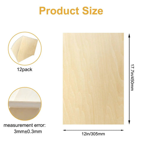 12 Pack Basswood Sheets 12x18 Inch One Eighth Inch Thick For Laser Cutting And Engraving, Unfinished Wood Product Size