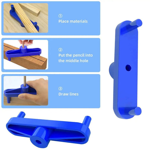 Center Scribe Line Locator For Woodworking Two Pack Center Finder Marker Positioner Gauge Scribing Tool in blue ABS plastic.