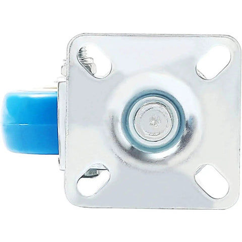 Front view of 12 Pack Swivel Plate Caster Wheels With 50mm Plate Blue Polyurethane Wheels 360 Degree Swivel No Brake Smooth Silent Roll