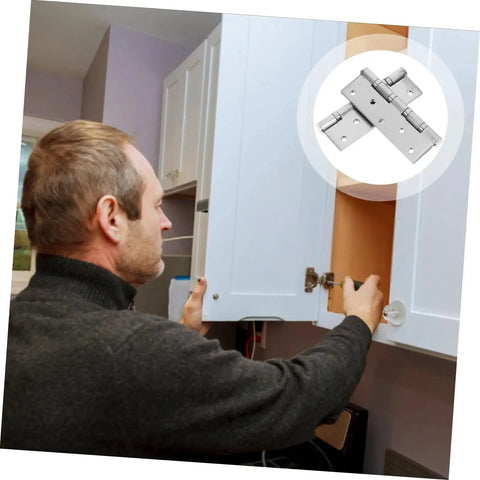 Man installing heavy duty stainless steel door hinges with ball bearings for exterior use on cabinet, silent operation, high load capacity