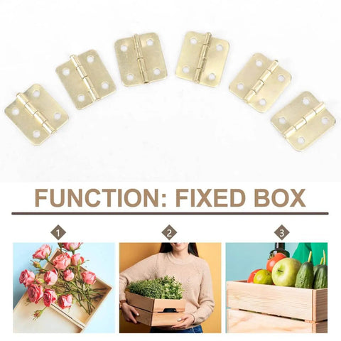 20 Pieces Dollhouse Mini Hinges Hardware Set For Small Furniture Cabinets And Closets 1 To 12 Scale With 80 Screws Yellow Antique Brass Finish Durable Stainless Steel Alloy Perfect For Jewelry Boxes And Dollhouse Miniatures displayed with use examples