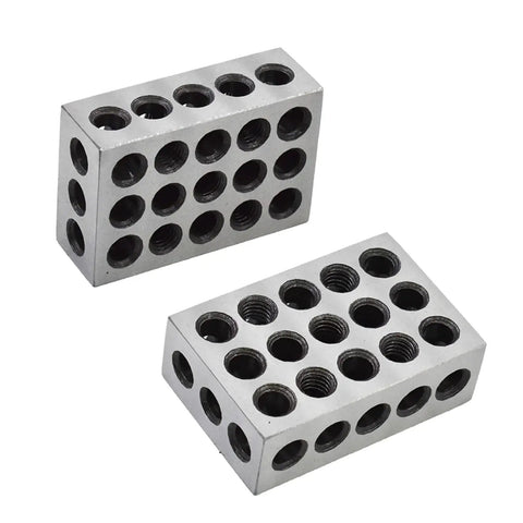 Matched Pair 1 2 3 Inch Machinist Blocks Set Up With 23 Hole Hardened Tool Steel Ground On All Sides For Precision And Squareness HRC 57 To 62