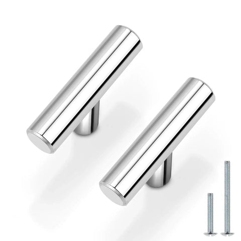 10 Pack Euro Round T Bar Knobs With 2 Inch Overall Length Polished Chrome Finish Stainless Steel Single Hole Kitchen Cabinet Hardware