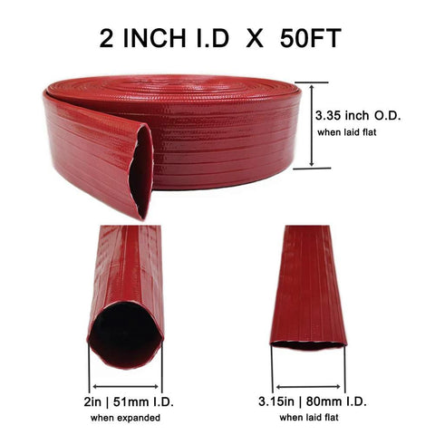 Pool backwash hose, red, 2-inch ID, 50 ft long, extra heavy-duty